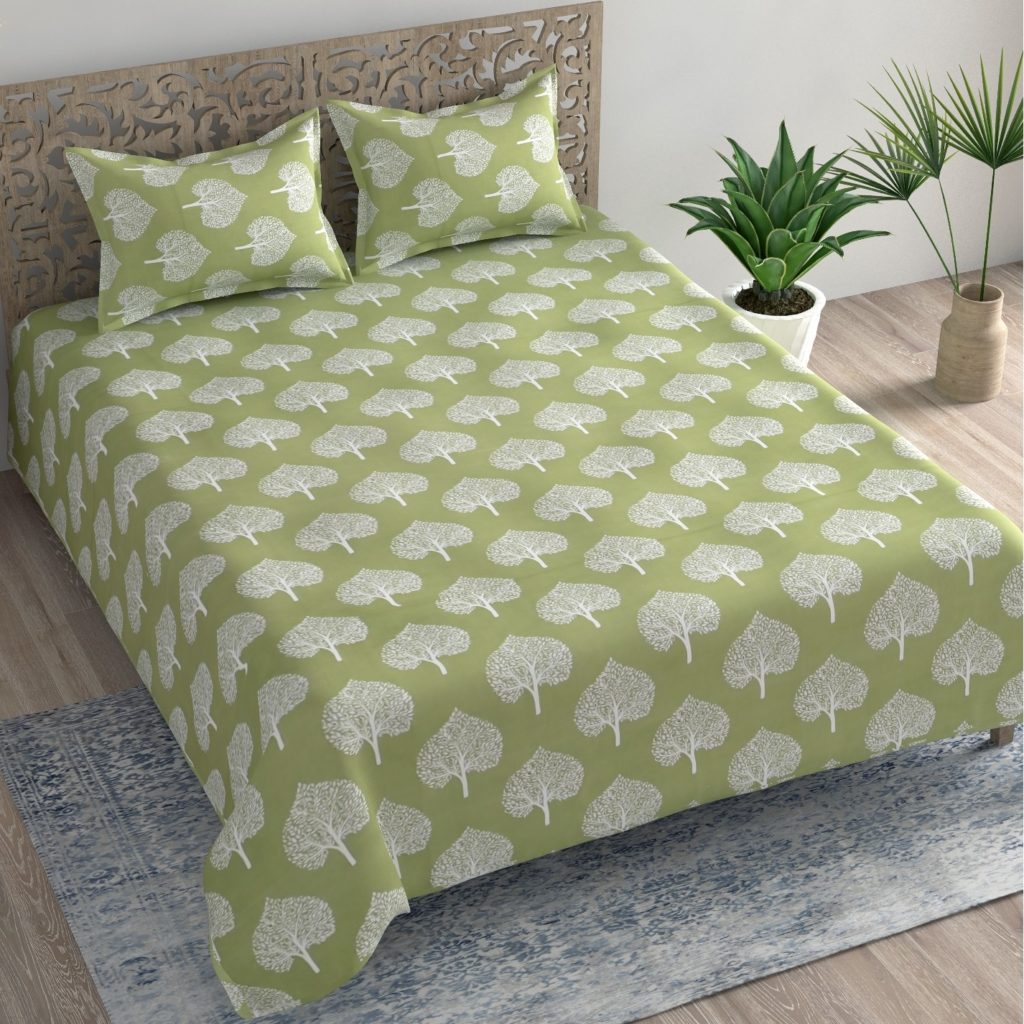 White leaf queen size bedsheet  furniture online