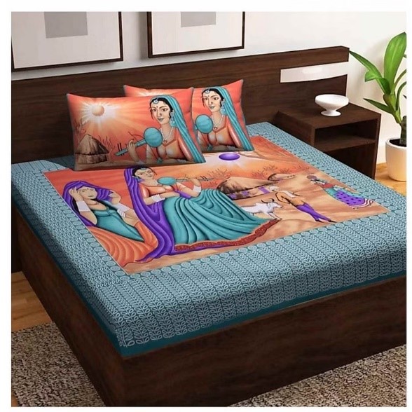 Cotten Bedsheet & Pillow with Jaipuri Print - Apkainterior