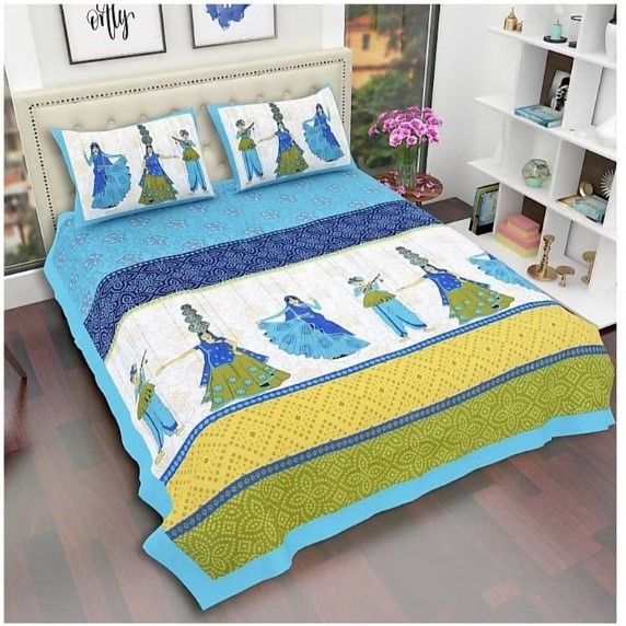 Cotten Bedsheet & Pillow with Jaipuri Print - Apkainterior