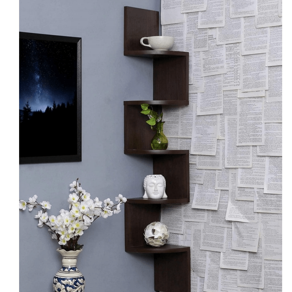 stylish zig-zag timber corner shelf - Apkainterior